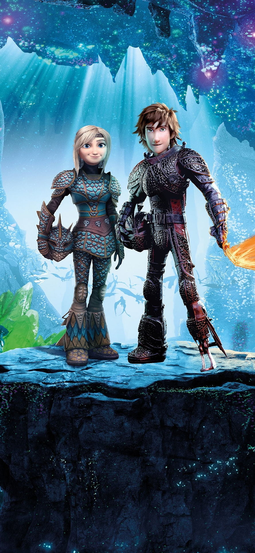 Hiccup and Astrid in Dragon Armor Standing on a Cliff in How to Train Your Dragon: The Hidden World HD phone wallpaper