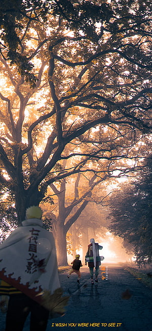 Naruto and Jiraiya Walking Through Autumn Forest in NARUTO Shippuden Anime Scene HD phone wallpaper