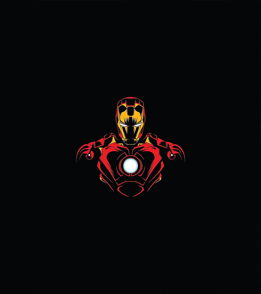 Minimalist Iron Man Vector Illustration with Glowing Arc Reactor on Black Background, Hero, Iron man, minimalist HD phone wallpaper