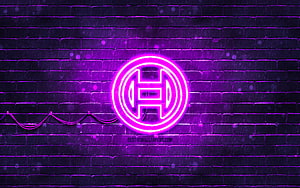 Violet Neon Bosch Logo Glowing on Dark Brick Wall HD wallpaper