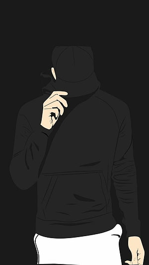 Mysterious Hooded Figure in Black Sweatshirt with Hand on Chin HD phone wallpaper