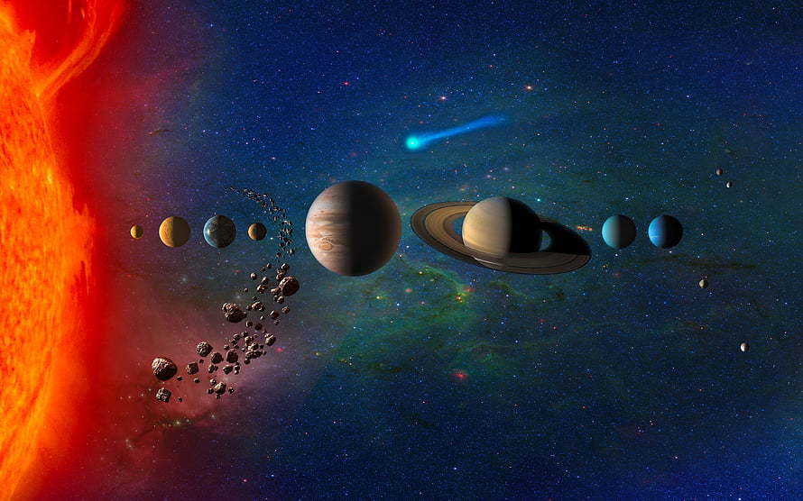 Solar System Planets and Asteroid Belt Digital Art Wallpaper HD wallpaper