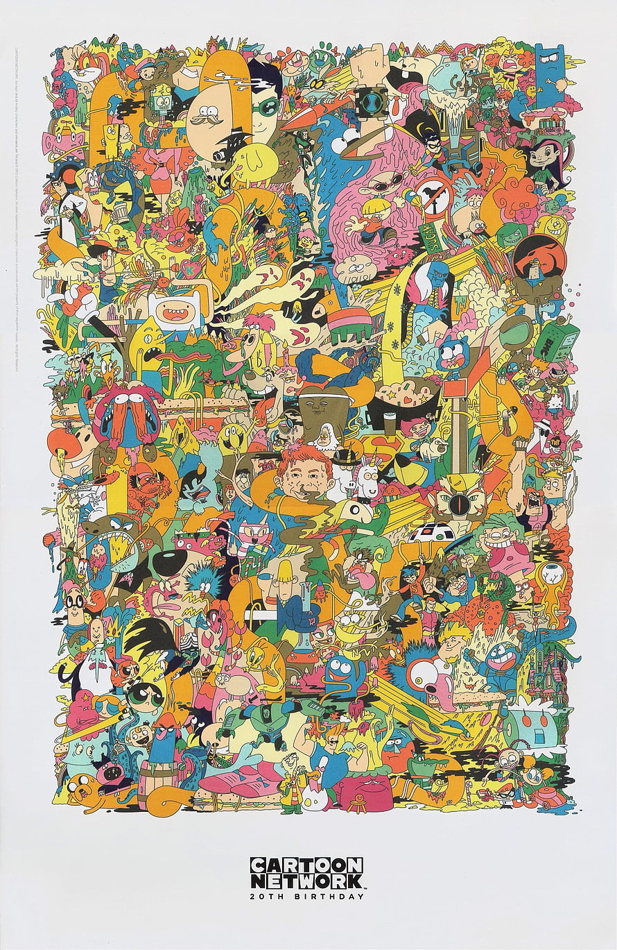 Cartoon Network 20th Birthday Poster Featuring Dense Collage of Classic Animated Characters HD phone wallpaper