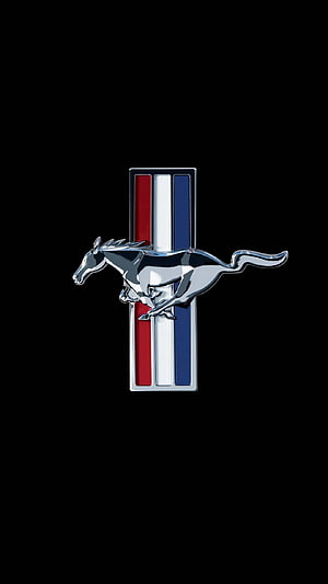 Ford Mustang Emblem with Tri-Stripe Racing Design on Black Background HD phone wallpaper