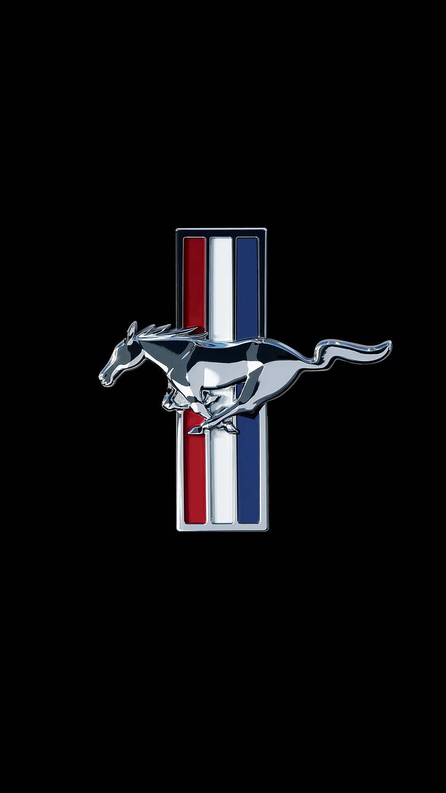 Ford Mustang Emblem with Tri-Stripe Racing Design on Black Background HD phone wallpaper