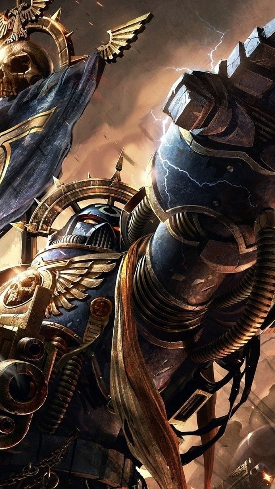 Warhammer 40k Ultramarine Space Marine in Heavy Power Armor with Lightning Storm HD phone wallpaper
