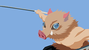 Inosuke Hashibira from Demon Slayer Wielding a Sword Against a Clear Blue Sky HD wallpaper