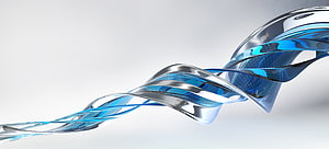 Sleek 3D Abstract Ribbon Design with Blue and Silver Metallic Waves on White Background HD wallpaper