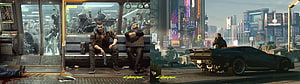 Cyberpunk 2077 Night City Street Scene with Futuristic Car and Characters HD wallpaper