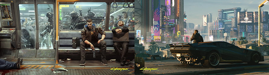 Cyberpunk 2077 Night City Street Scene with Futuristic Car and Characters HD wallpaper