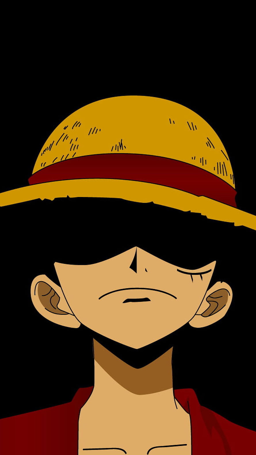 Monkey D. Luffy Minimalist Portrait with Straw Hat and Red Vest on Black Background HD phone wallpaper
