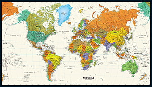 Detailed Political World Map with Color-Coded Countries and Topography HD wallpaper