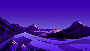 Stylized Purple Mountain Range Under a Starry Night Sky with Warm Orange Accents HD wallpaper