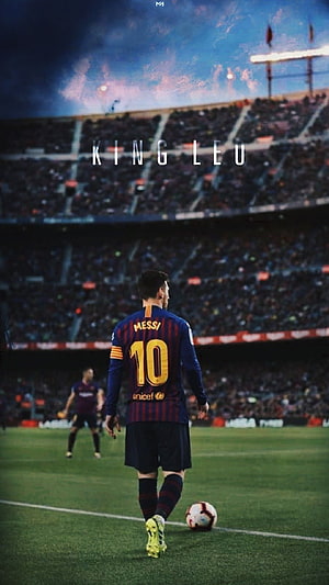 Lionel Messi Walking on the Pitch in Barcelona Home Kit at Camp Nou Stadium HD phone wallpaper