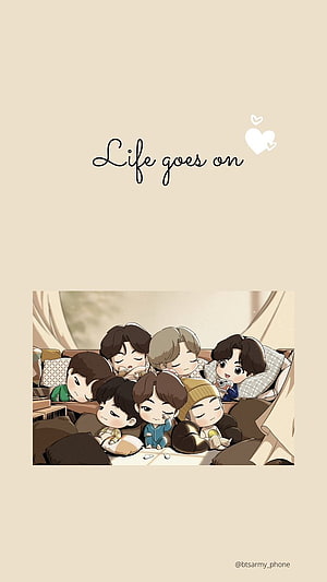 BTS Tinytan Chibi Illustration of Members Relaxing Together in a Cozy Tent HD phone wallpaper