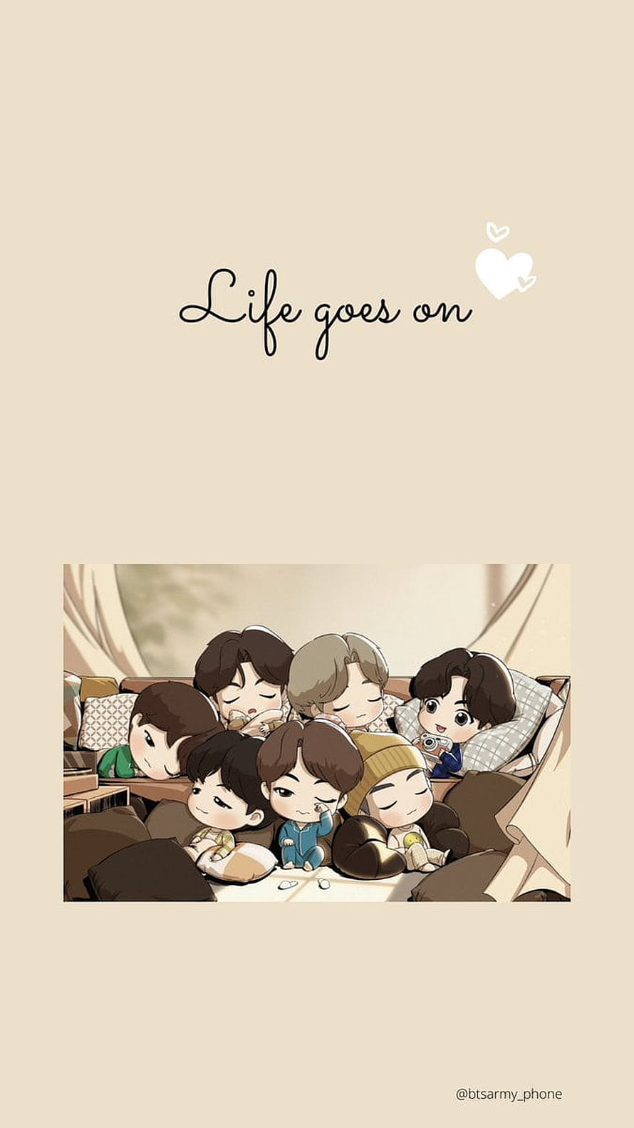 BTS Tinytan Chibi Illustration of Members Relaxing Together in a Cozy Tent HD phone wallpaper