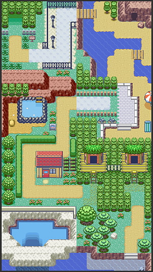 Pokémon Emerald Town Map Pixel Art Landscape with Houses and Gardens HD phone wallpaper