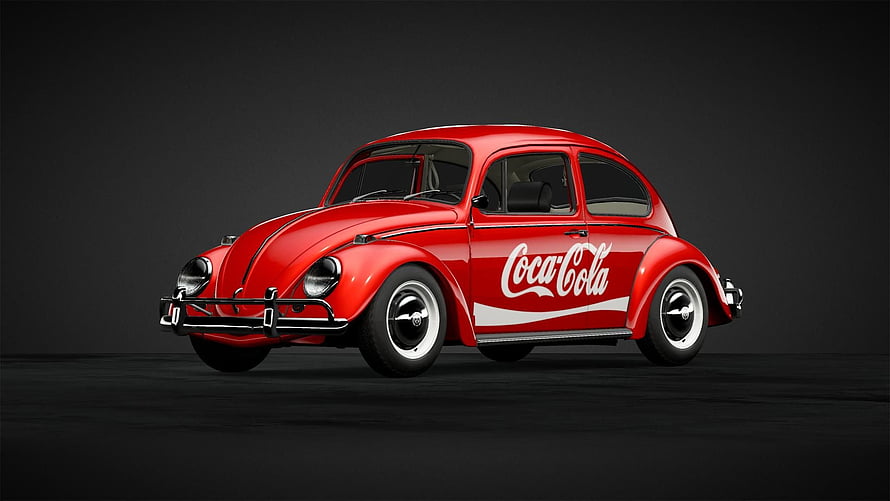 Red Volkswagen Beetle with Coca-Cola Livery on Dark Studio Background HD wallpaper