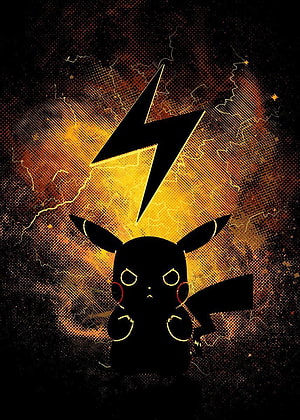 Pikachu Silhouette with Lightning Bolt in Dark Grunge Style HD phone wallpaper
