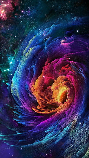 Vibrant Cosmic Spiral Galaxy with Swirling Nebula Clouds and Star Fields HD phone wallpaper
