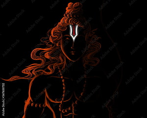 Lord Rama digital illustration with glowing red hair and fierce expression on black background HD wallpaper