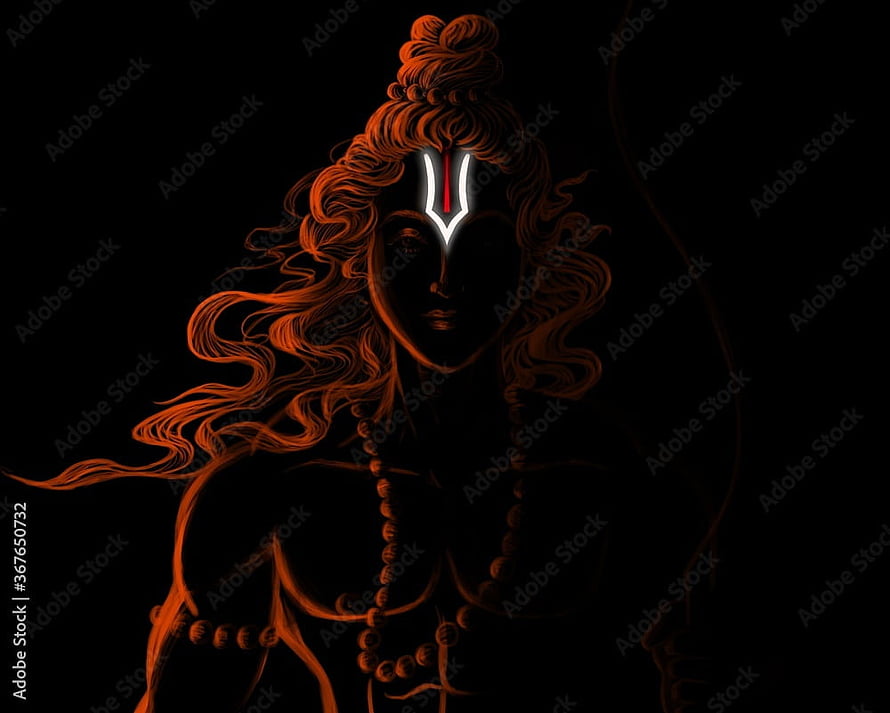 Lord Rama digital illustration with glowing red hair and fierce expression on black background HD wallpaper