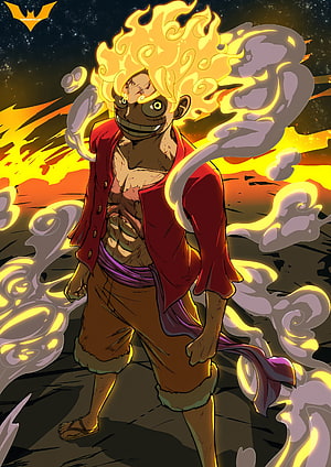 Monkey D. Luffy Gear 5 Flame Hair One Piece Anime Character Artwork HD phone wallpaper