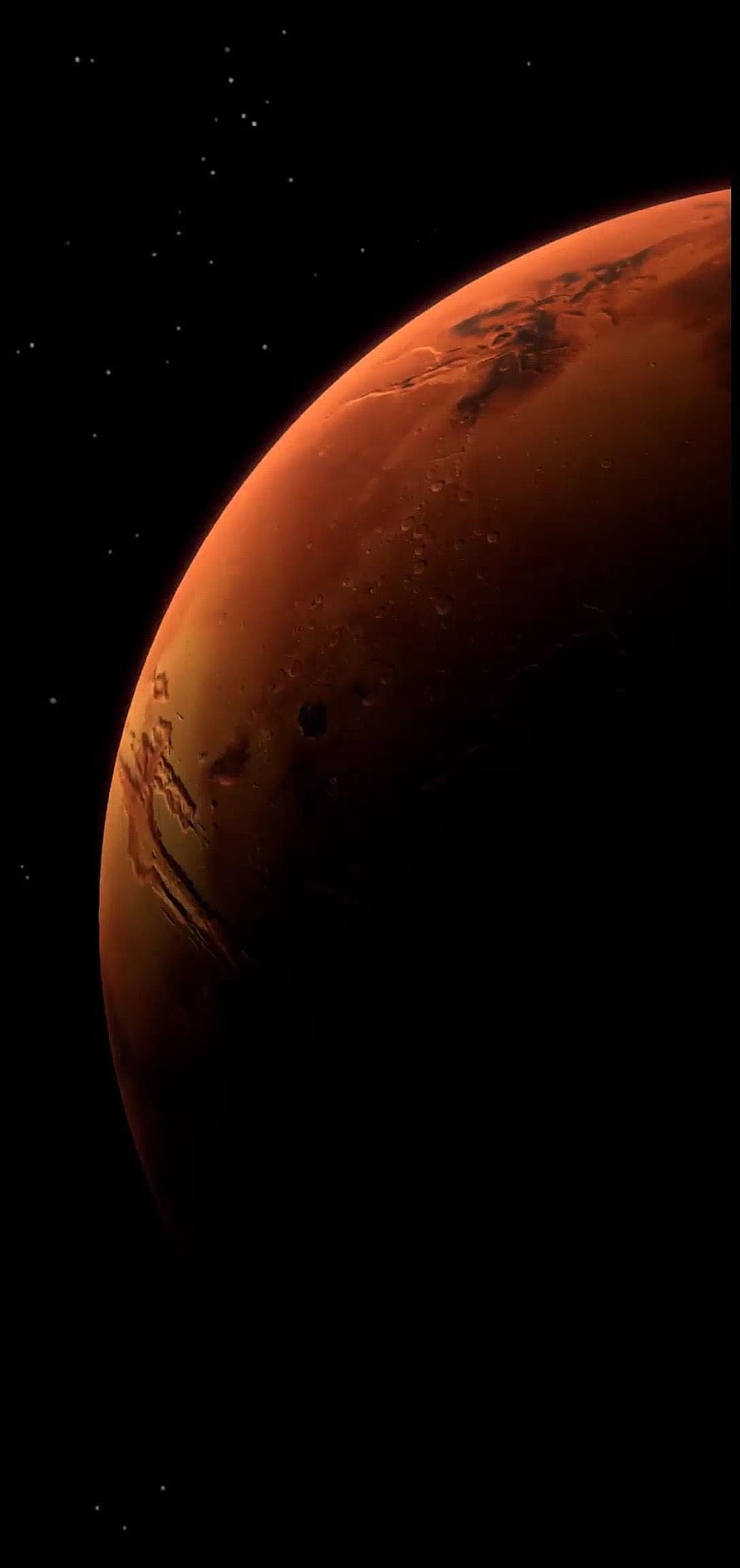 Mars Planet Rising Over Starry Space with Cratered Surface and Red Atmosphere HD phone wallpaper