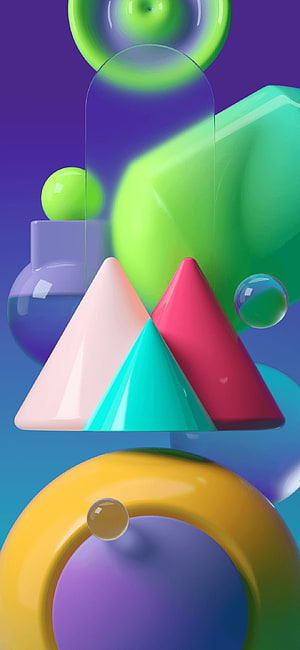 Vibrant 3D Geometric Abstract Composition with Glossy Shapes and Pastel Colors HD phone wallpaper