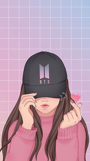 Kawaii Girl Wearing BTS Cap With Finger Heart Gesture HD phone wallpaper