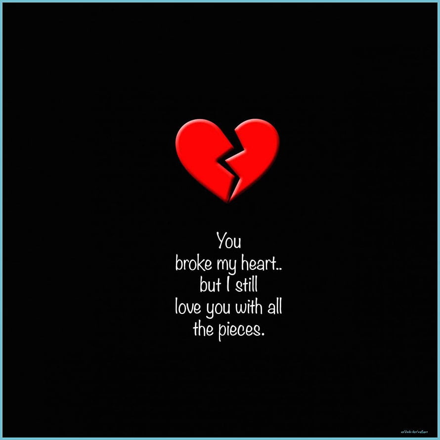 Red Broken Heart with Emotional Love Quote on Black Background HD phone wallpaper