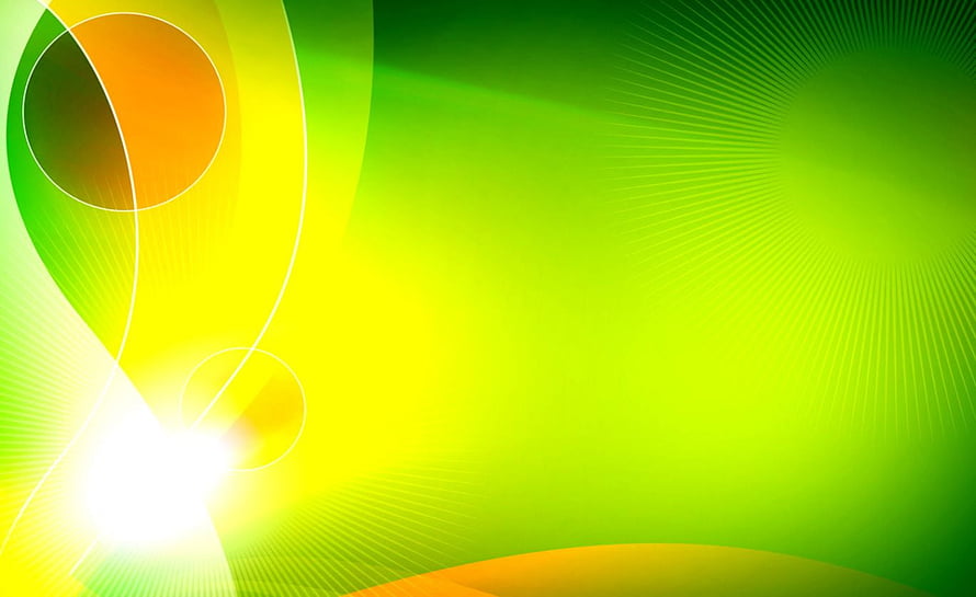 Vibrant Green and Yellow Abstract Background with Geometric Circles and Light Rays HD wallpaper