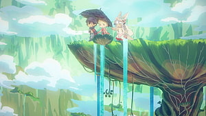 Made In Abyss Anime Scene With Characters On Floating Island HD wallpaper