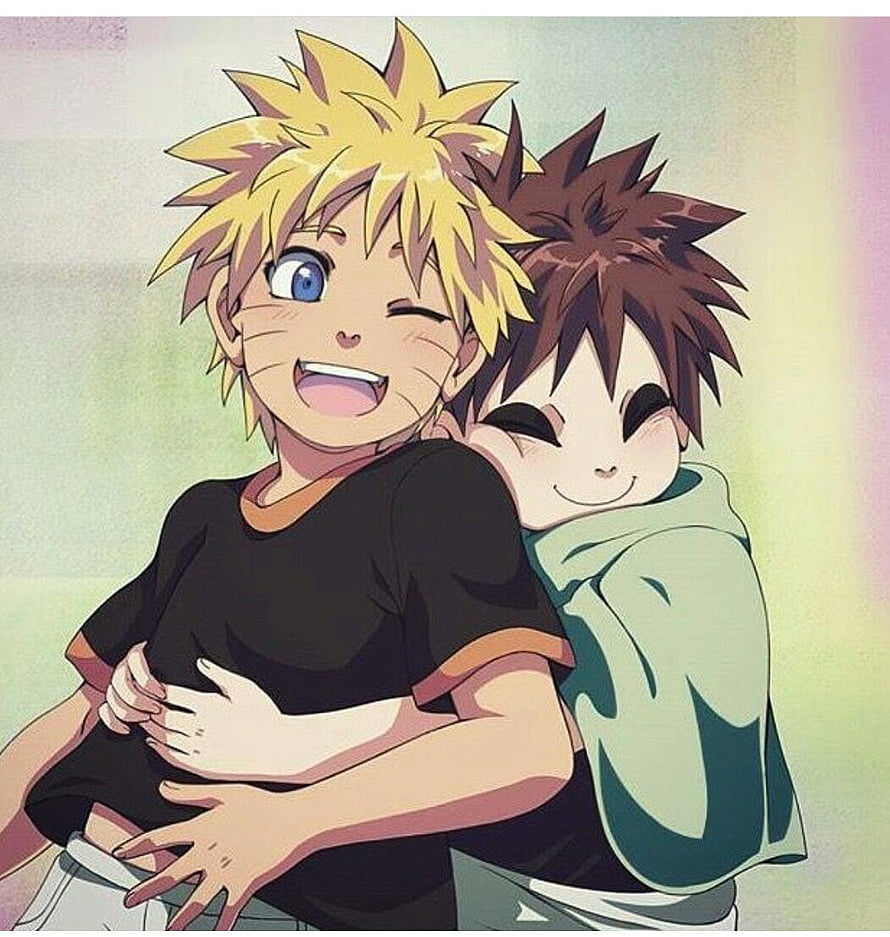 Naruto and Gaara Childhood Embrace in Naruto Shippuden Anime Illustration HD phone wallpaper