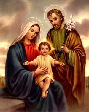 Holy Family Religious Painting of Mary Joseph and Child Jesus with Halos HD phone wallpaper