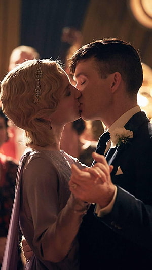 Thomas Shelby and Grace Sharing a Romantic Kiss in Period Formal Wear HD phone wallpaper