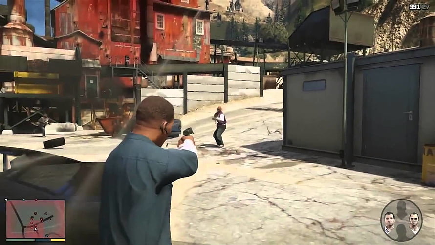 Grand Theft Auto V Third-Person Gunfight in Industrial District HD wallpaper