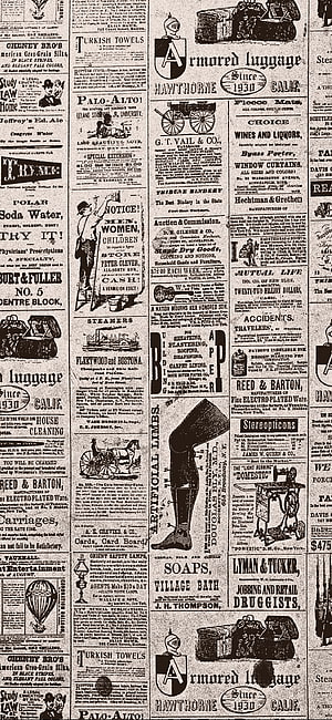 Vintage 19th Century Newspaper Print with Antique Advertisements and Illustrations HD phone wallpaper