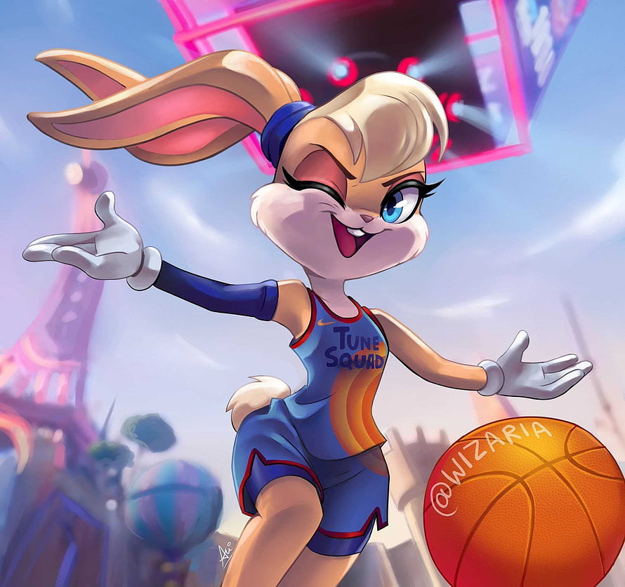 Lola Bunny in Tune Squad Basketball Uniform with Ball in Zootopia City HD wallpaper