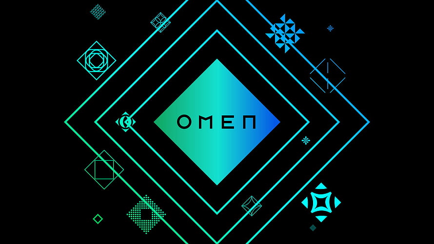 HP Omen Gaming Logo with Neon Geometric Diamond Pattern on Black Background HD wallpaper