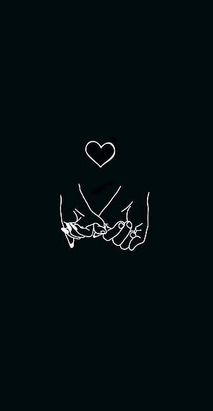 Minimalist Line Art of Interlocked Fingers and Heart on Black Background HD phone wallpaper