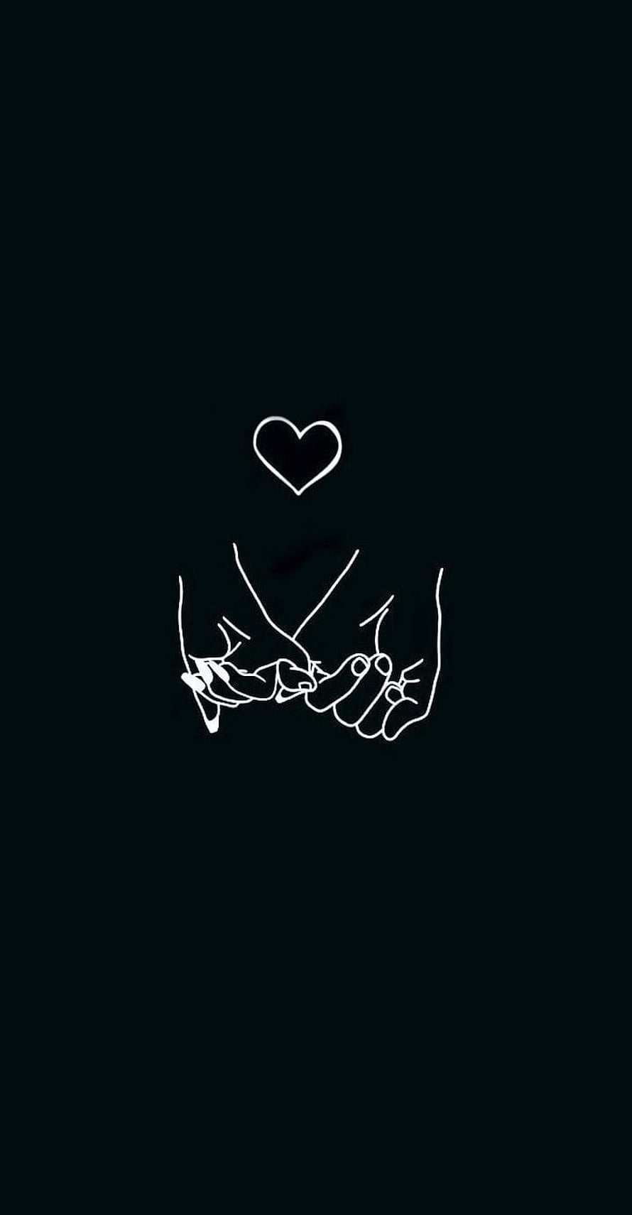 Minimalist Line Art of Interlocked Fingers and Heart on Black Background HD phone wallpaper