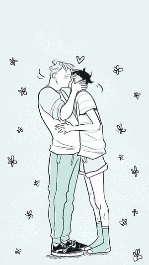 Heartstopper Nick and Charlie Kissing Illustration with Floral Accents HD phone wallpaper