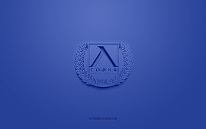 PFC Levski Sofia 3D Emblem on Blue Background with Laurel Wreath and 1914 Founding Year HD wallpaper