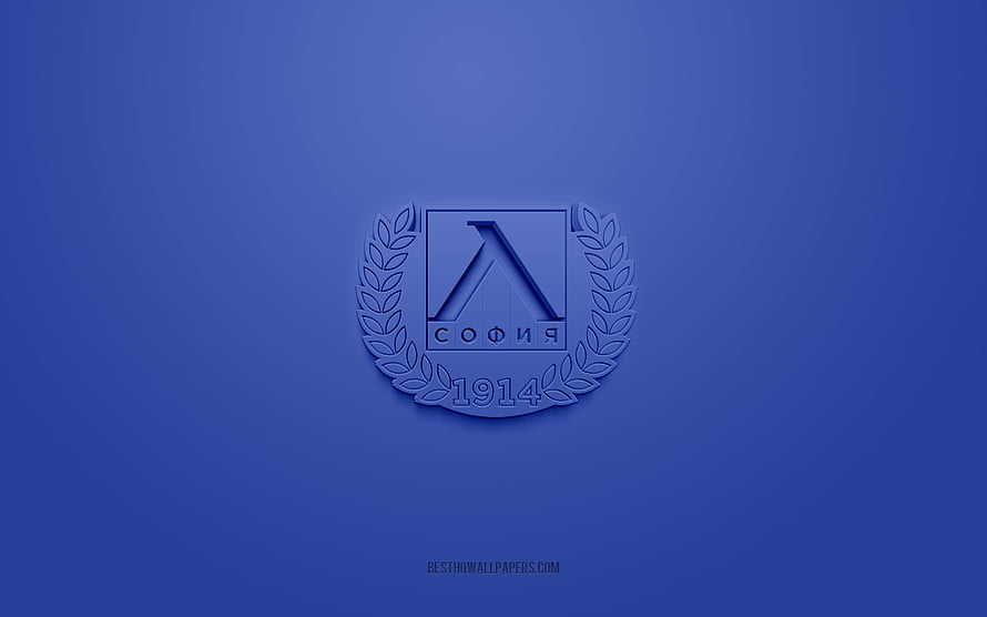 PFC Levski Sofia 3D Emblem on Blue Background with Laurel Wreath and 1914 Founding Year HD wallpaper