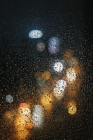 Rainy Night City Lights Through Wet Glass Window with Bokeh Effect HD phone wallpaper