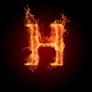 Flaming Letter H Fire Alphabet Design on Black Background HD phone wallpaper