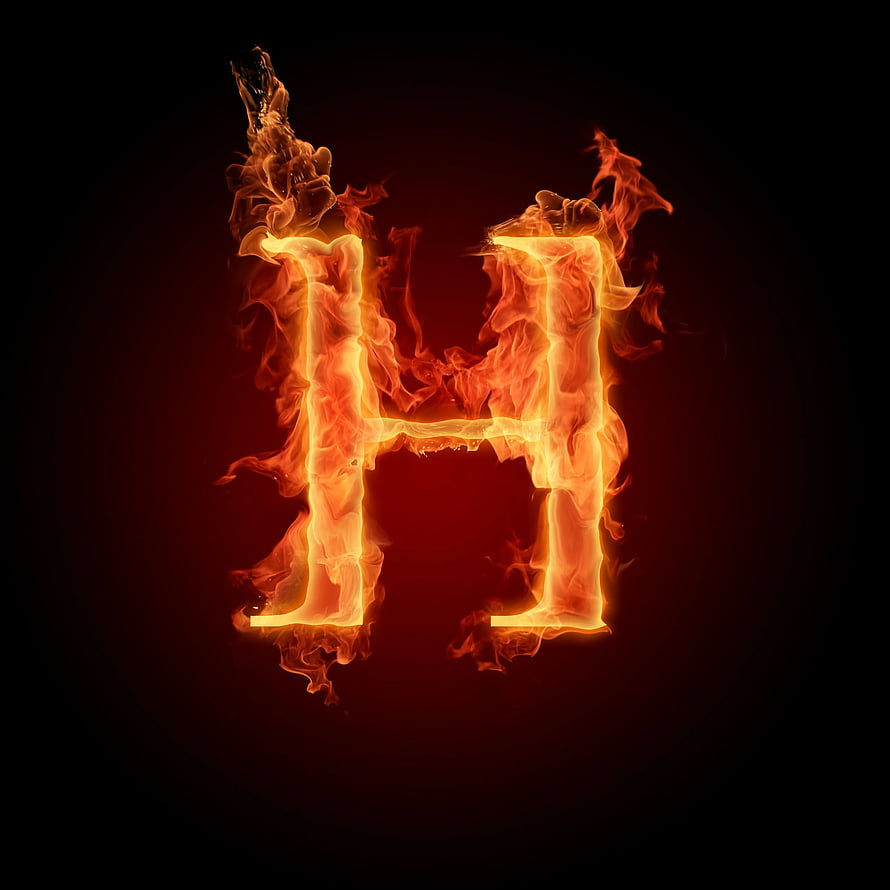 Flaming Letter H Fire Alphabet Design on Black Background HD phone wallpaper