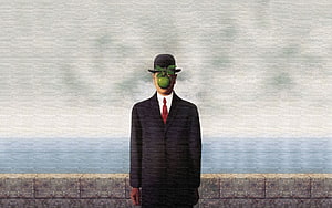 René Magritte Surrealist Painting of a Man with an Apple Over His Face HD wallpaper