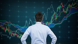 Forex Trader Analyzing Market Trends on Large Financial Chart Display HD wallpaper